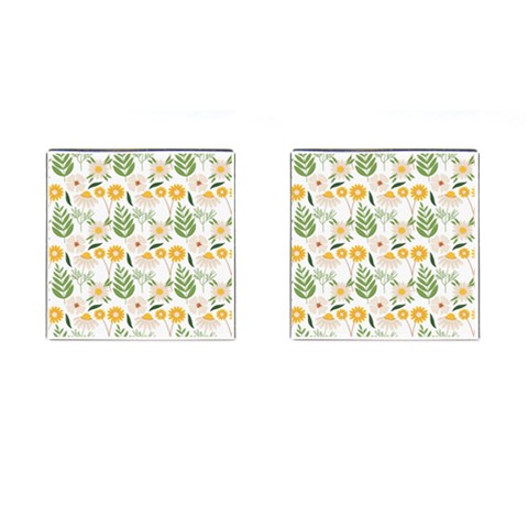 Flowers on a white background pattern                                                                    Cufflinks (Square) from ArtsNow.com Front(Pair)