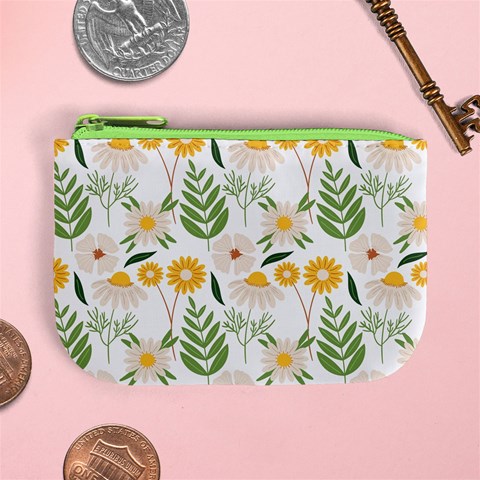 Flowers on a white background pattern                                                                   Mini Coin Purse from ArtsNow.com Front