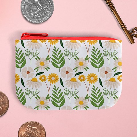 Flowers on a white background pattern                                                                   Mini Coin Purse from ArtsNow.com Front