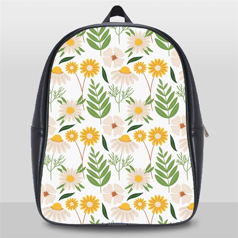 Flowers on a white background pattern                                                                    School Bag (Large) from ArtsNow.com Front