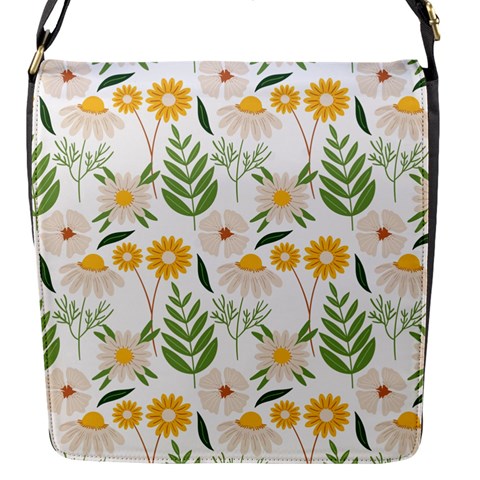 Flowers on a white background pattern                                                                    Flap Closure Messenger Bag (S) from ArtsNow.com Front