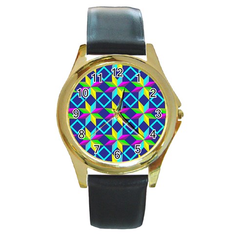 Colorful stars pattern                                                                     Round Gold Metal Watch from ArtsNow.com Front