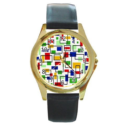 Colorful rectangles                                                                      Round Gold Metal Watch from ArtsNow.com Front