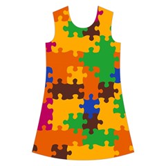 Retro colors puzzle pieces                                                                            Kids  Short Sleeve Velvet Dress from ArtsNow.com Front