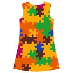 Retro colors puzzle pieces                                                                            Kids  Short Sleeve Velvet Dress from ArtsNow.com Back