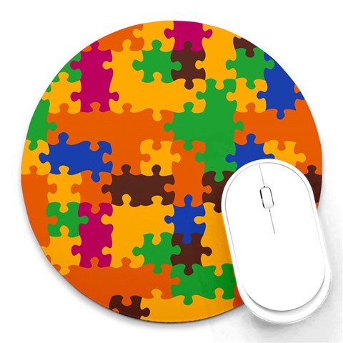 Retro colors puzzle pieces                                                                        Round Mousepad from ArtsNow.com Front