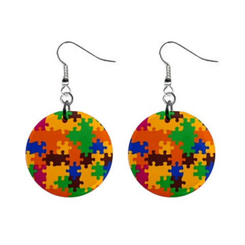 Retro colors puzzle pieces                                                                        1  Button Earrings from ArtsNow.com Front