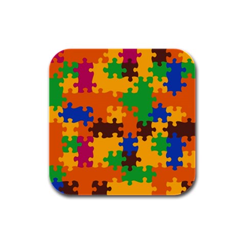 Retro colors puzzle pieces                                                                        Rubber Square Coaster (4 pack) from ArtsNow.com Front