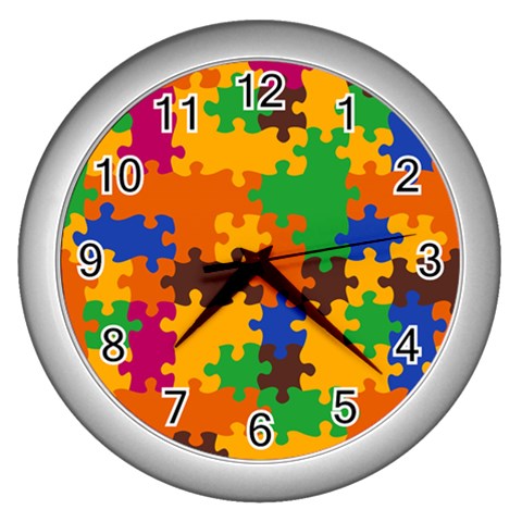 Retro colors puzzle pieces                                                                        Wall Clock (Silver) from ArtsNow.com Front