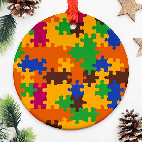 Retro colors puzzle pieces                                                                        Ornament (Round) from ArtsNow.com Front