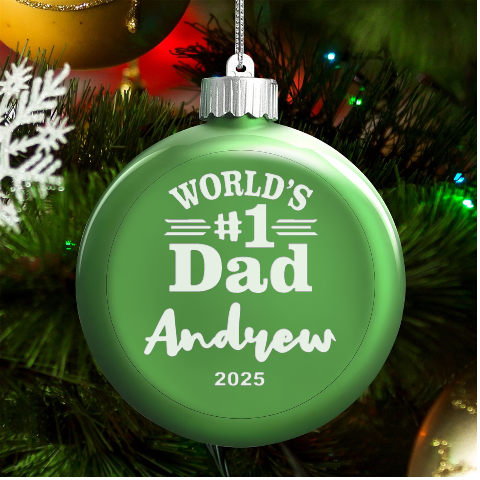 Personalized Dad Fathers Day Name LED Glass Round Ornament from ArtsNow.com Front