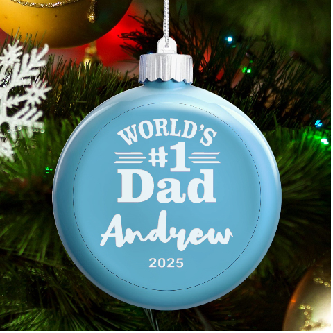 Personalized Dad Fathers Day Name LED Glass Round Ornament from ArtsNow.com Front