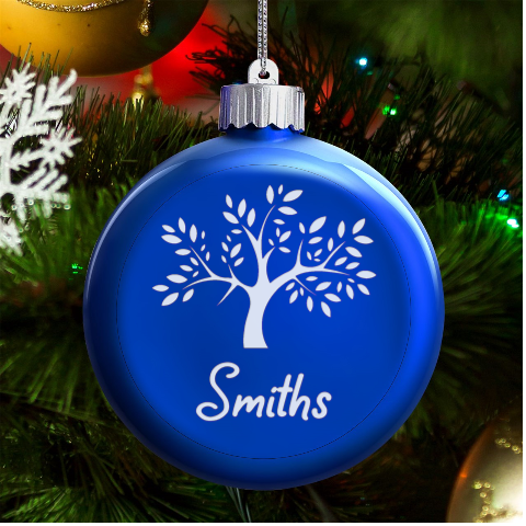 Personalized Family Tree Name LED Glass Round Ornament from ArtsNow.com Front