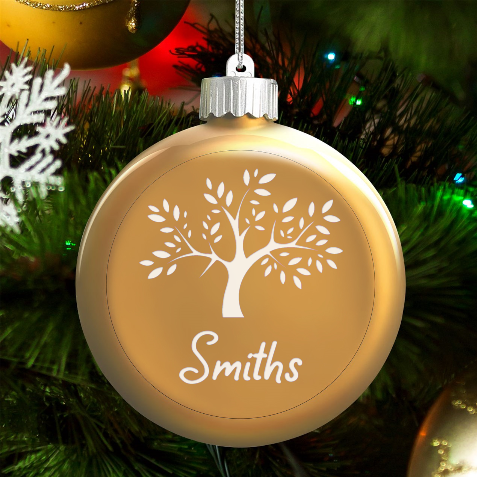 Personalized Family Tree Name LED Glass Round Ornament from ArtsNow.com Front