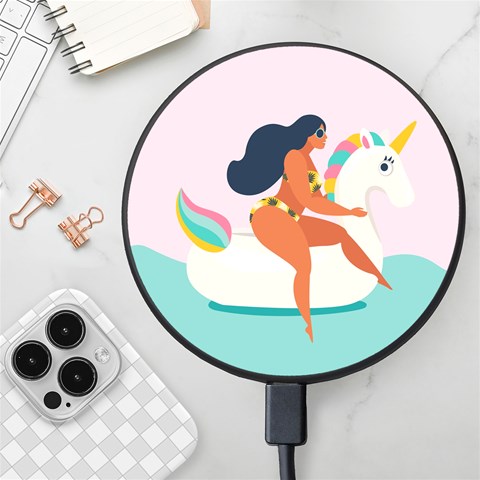 unicorn swimming Wireless Fast Charger(Black) from ArtsNow.com Front