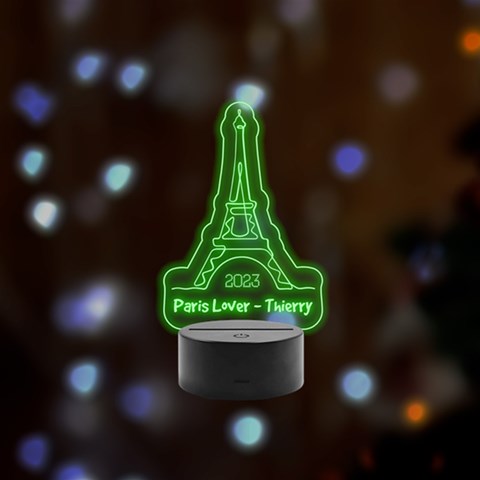 Personalized Name Eiffel Tower Remote LED Acrylic Message Display (Black Round Stand)  from ArtsNow.com Front