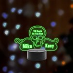 Personalized Name Skull Remote LED Acrylic Message Display (Black Round Stand) 