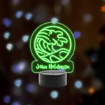 Personalized Name Wave Graphic Remote LED Acrylic Message Display (Black Round Stand) 