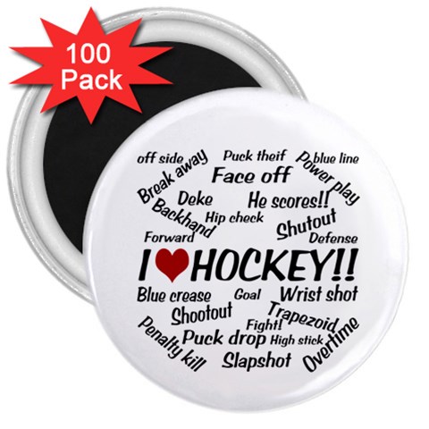 I Love Hockey 3  Magnet (100 pack) from ArtsNow.com Front