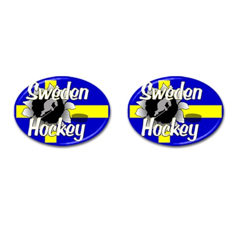 Sweden Hockey Cufflinks (Oval) from ArtsNow.com Front(Pair)