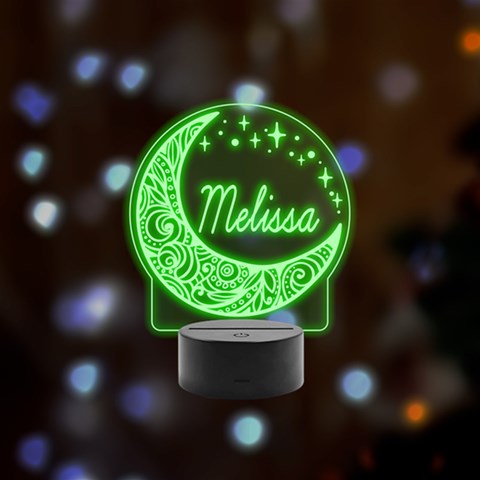 Personalized Night Light Star Moon Name Remote LED Acrylic Message Display (Black Round Stand)  from ArtsNow.com Front