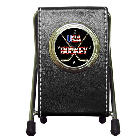 USA Hockey Pen Holder Desk Clock from ArtsNow.com Front