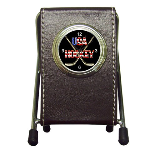 USA Hockey Pen Holder Desk Clock from ArtsNow.com Front