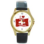 Swiss Hockey Round Gold Metal Watch