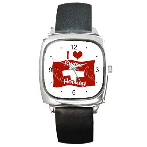 Swiss Hockey Square Metal Watch from ArtsNow.com Front