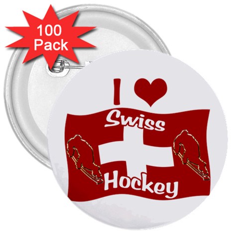 Swiss Hockey 3  Button (100 pack) from ArtsNow.com Front