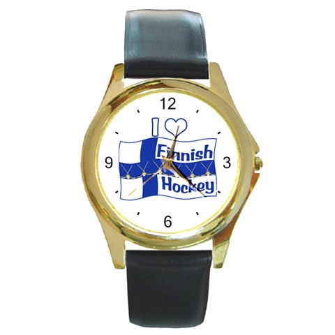 Finnish Hockey Round Gold Metal Watch from ArtsNow.com Front