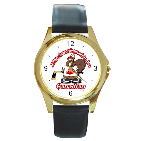 Canadian Beaver Round Gold Metal Watch from ArtsNow.com Front