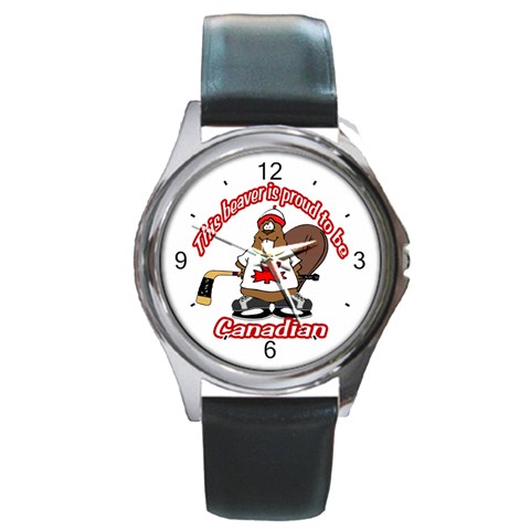 Canadian Beaver Round Metal Watch from ArtsNow.com Front