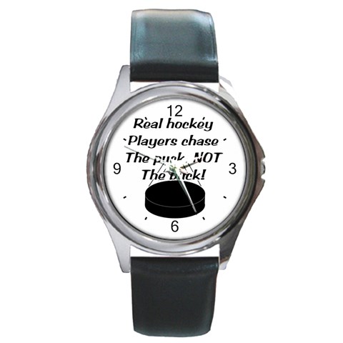 Chase The Puck Round Metal Watch from ArtsNow.com Front