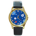 Christmas Pattern Tree Design Round Gold Metal Watch