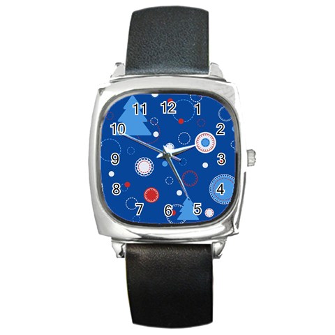 Christmas Pattern Tree Design Square Metal Watch from ArtsNow.com Front