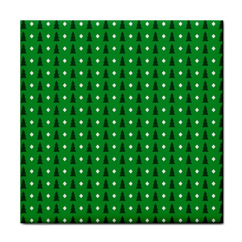 Green Christmas Tree Pattern Background Tile Coaster from ArtsNow.com Front