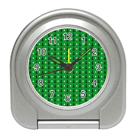 Green Christmas Tree Pattern Background Travel Alarm Clock from ArtsNow.com Front