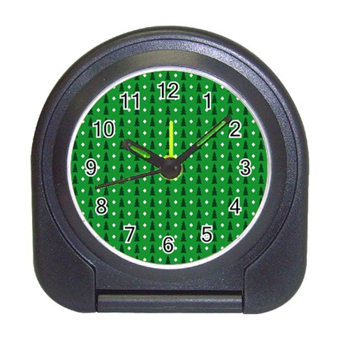 Green Christmas Tree Pattern Background Travel Alarm Clock from ArtsNow.com Front