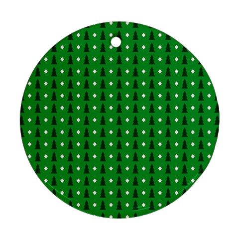 Green Christmas Tree Pattern Background Round Ornament (Two Sides) from ArtsNow.com Back