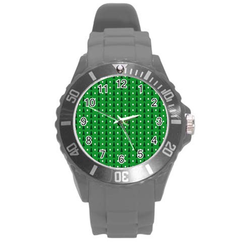 Green Christmas Tree Pattern Background Round Plastic Sport Watch (L) from ArtsNow.com Front