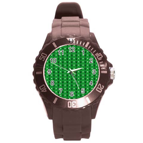 Green Christmas Tree Pattern Background Round Plastic Sport Watch (L) from ArtsNow.com Front