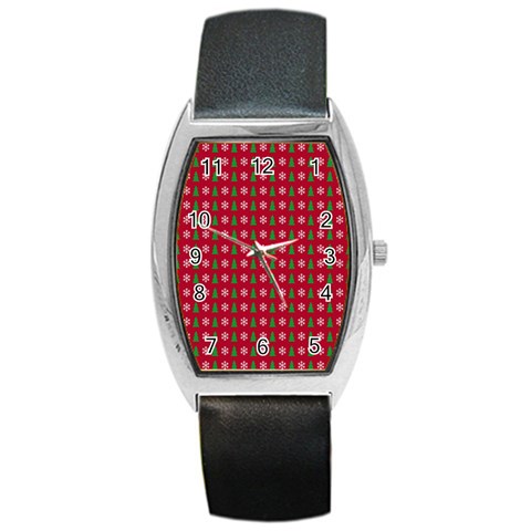 Snowflake Christmas Tree Pattern Barrel Style Metal Watch from ArtsNow.com Front