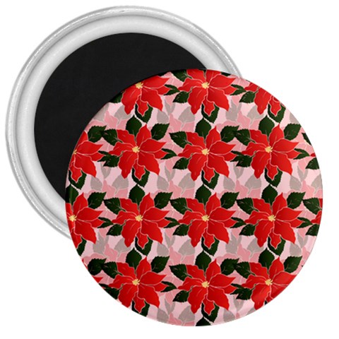 Poinsettia Pattern Seamless Pattern Christmas Xmas 3  Magnets from ArtsNow.com Front