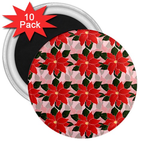 Poinsettia Pattern Seamless Pattern Christmas Xmas 3  Magnets (10 pack)  from ArtsNow.com Front