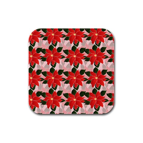 Poinsettia Pattern Seamless Pattern Christmas Xmas Rubber Square Coaster (4 pack) from ArtsNow.com Front