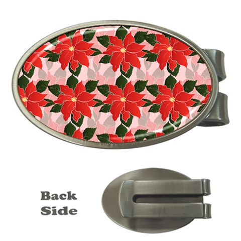 Poinsettia Pattern Seamless Pattern Christmas Xmas Money Clips (Oval)  from ArtsNow.com Front