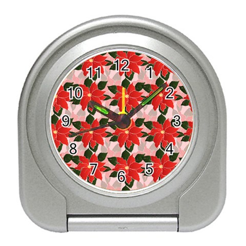 Poinsettia Pattern Seamless Pattern Christmas Xmas Travel Alarm Clock from ArtsNow.com Front