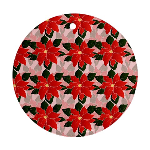 Poinsettia Pattern Seamless Pattern Christmas Xmas Round Ornament (Two Sides) from ArtsNow.com Front