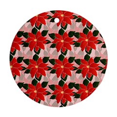 Poinsettia Pattern Seamless Pattern Christmas Xmas Round Ornament (Two Sides) from ArtsNow.com Back